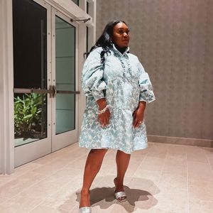 Jacquard print blue dress